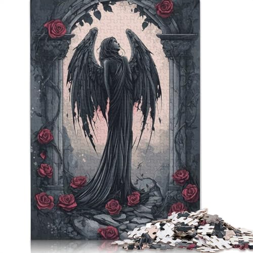 1000-teiliges Puzzle „Dunkler gotischer Engel in Ruinen“ für Erwachsene, Papierpuzzle, Lernspiel für Erwachsene Teenager, 1000 Teile (38 x 26 cm) von POLIUAWS