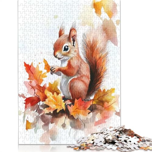 1000-teiliges Puzzle „Eichhörnchen im Herbstlaub“ für Erwachsene und Jugendliche, Lernspielzeug aus Papier, 1000 Teile (38 x 26 cm) von POLIUAWS