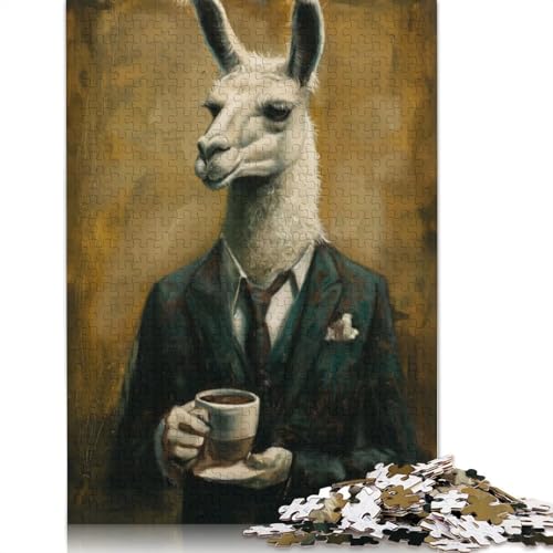 1000-teiliges Puzzle „Elegantes Lama mit Kaffee“ für Erwachsene, Lernspielzeug, Familienspiele, Geburtstagsgeschenke, 1000 Stück (38 x 26 cm) von POLIUAWS
