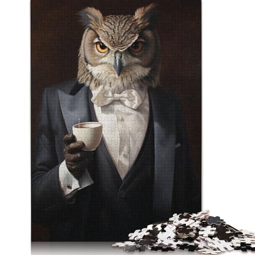 1000-teiliges Puzzle „Eule im Anzug“, Schwierigkeitsgrad für Erwachsene, Lernspielzeug, Spiele, 1000 Teile (38 x 26 cm) von POLIUAWS