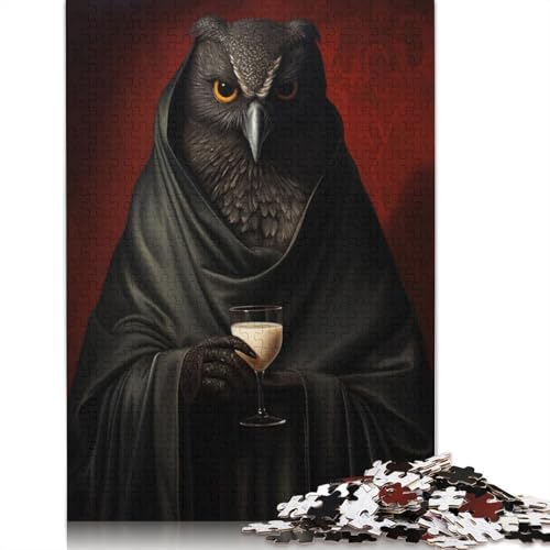 1000-teiliges Puzzle „Eule im schwarzen Gewand“, Schwierigkeitsgrad, Lernspiel, Spielzeug, Familiendekoration, 1000 Teile (38 x 26 cm) von POLIUAWS