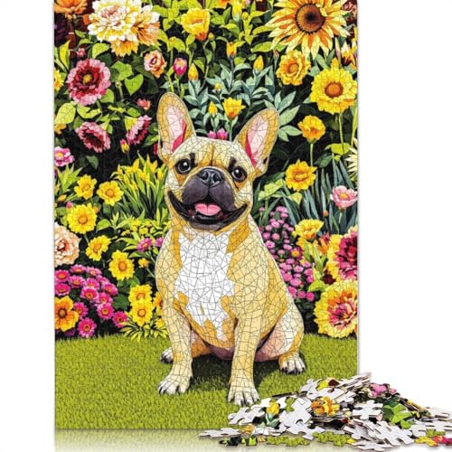 1000-teiliges Puzzle „Französische Bulldogge im Blumengarten“ für Erwachsene und Teenager, Lernspiele für zu Hause, DIY-Spielzeug, 1000 Teile (38 x 26 cm) von POLIUAWS