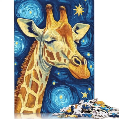 1000-teiliges Puzzle „Giraffe Sternennacht“, Schwierigkeitsgrad, Lernspiele, Spielzeug, 1000 Stück (75 x 50 cm) von POLIUAWS