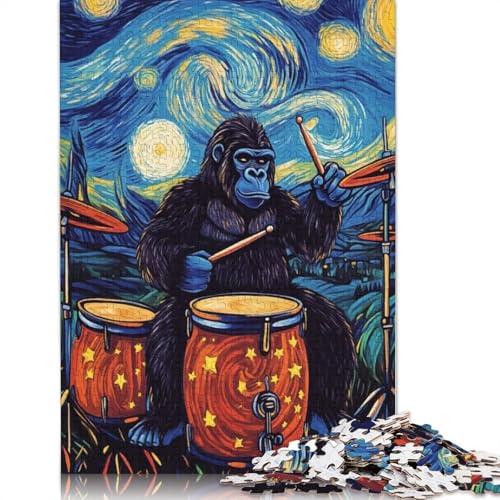 1000-teiliges Puzzle „Gorilla-Schlagzeuger“, Sternennacht-Puzzle, Lernspiel, Spielzeug, Familiendekoration, Erwachsene, herausfordernd, 1000 Teile (38 x 26 cm) von POLIUAWS