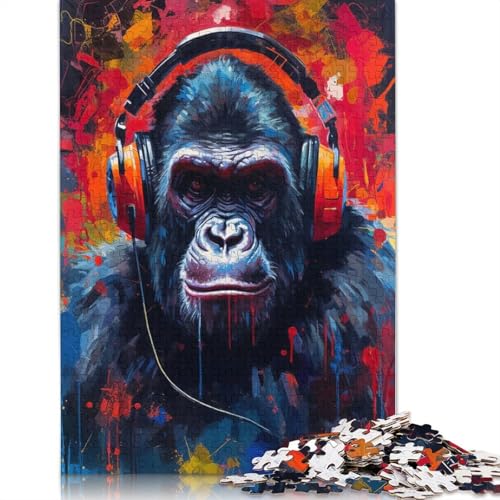 1000-teiliges Puzzle „Gorilla mit Kopfhörern“ für Erwachsene und Teenager. Papierpuzzles für Familienspaß und Spieleabende. 1000 Teile (38 x 26 cm) von POLIUAWS