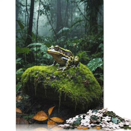 1000-teiliges Puzzle „Grüner Frosch auf moosigem Felsen“, Schwierigkeitsgrad für Erwachsene, entspannendes Spiel, Spielzeug, 1000 Teile (75 x 50 cm) von POLIUAWS