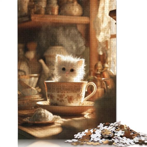1000-teiliges Puzzle „Kätzchen in Einer Teetasse“ für Erwachsene, Puzzles für Erwachsene, Puzzles, einzigartige Heimdekoration und Geschenke, 1000 Teile (38 x 26 cm) von POLIUAWS