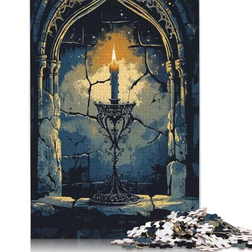 1000-teiliges Puzzle „Kerze im gotischen Torbogen“ für Erwachsene und Teenager, 1000 Teile (75 x 50 cm) von POLIUAWS