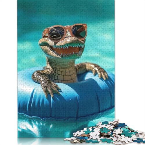 1000-teiliges Puzzle „Lächelnder Alligator im Pool“ für Erwachsene, Papierpuzzle, Lernspiel für Erwachsene Teenager, 1000 Teile (38 x 26 cm) von POLIUAWS