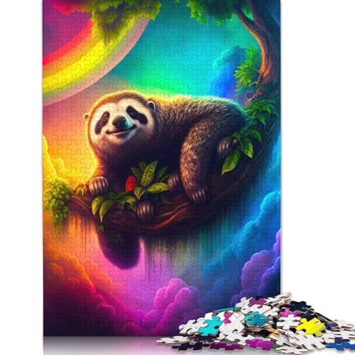 1000-teiliges Puzzle „Lächelndes Faultier im Regenbogenhimmel“ für Erwachsene Teenager, Papierpuzzle, nachhaltiges Puzzle für Erwachsene | Spiele 1000 Teile (75 x 50 cm) von POLIUAWS