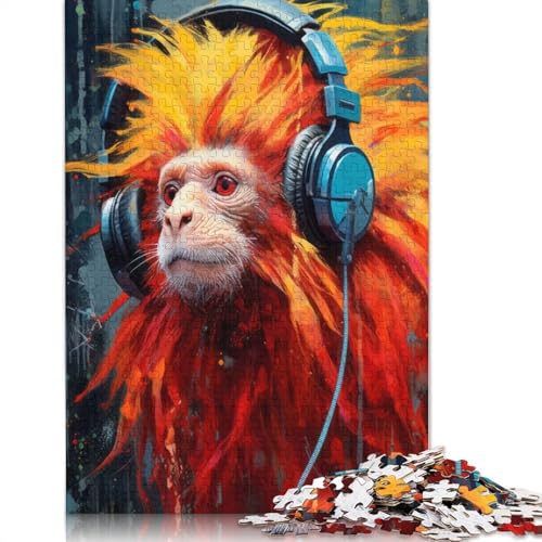 1000-teiliges Puzzle „Löwe mit Kopfhörern“ für Erwachsene, Papierpuzzle, Lernspiel für Erwachsene Teenager, 1000 Teile (75 x 50 cm) von POLIUAWS