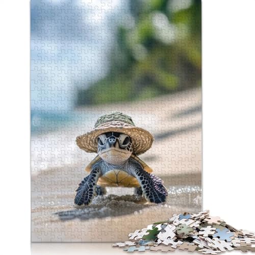 1000-teiliges Puzzle „Meeresschildkröte mit Hut“ für Erwachsene und Teenager, Papierpuzzle, 1000 Teile (75 x 50 cm) von POLIUAWS