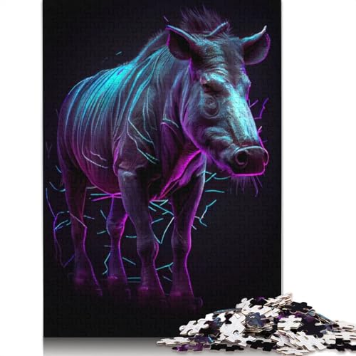 1000-teiliges Puzzle „Neon Warthog Wonder“, Lernspiel, Spielzeug, Familiendekoration, Erwachsene, herausfordernd, 1000 Teile (38 x 26 cm) von POLIUAWS