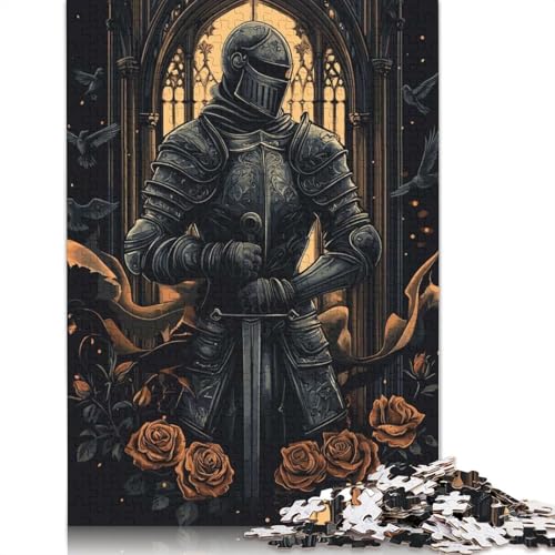 1000-teiliges Puzzle „Ritter in Rüstung mit Rosen“ für Erwachsene, Puzzle für Erwachsene und Jugendliche ab 12 Jahren, 1000 Teile (38 x 26 cm) < von POLIUAWS