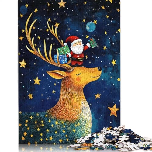 1000-teiliges Puzzle „Weihnachtsmann auf Rentier“, Schwierigkeitsgrad für Erwachsene, entspannendes Spiel, Spielzeug, 1000 Teile (75 x 50 cm) von POLIUAWS