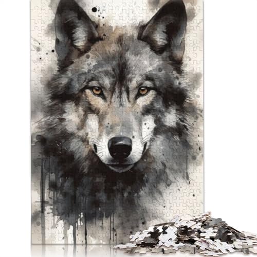 1000-teiliges Puzzle „Wolf Beauty Watercolor“, Schwierigkeitsgrad für Erwachsene, Lernspielzeug, Spiele, 1000 Teile (38 x 26 cm) von POLIUAWS