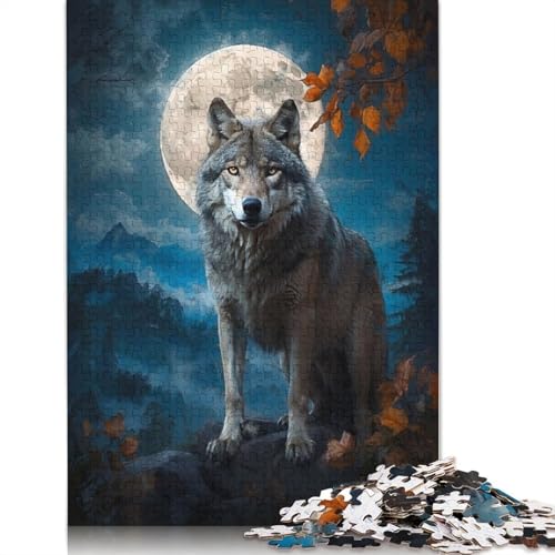 1000-teiliges Puzzle „Wolf unter Vollmond“, Schwierigkeitsgrad für Erwachsene, entspannendes Spiel, Spielzeug, 1000 Teile (75 x 50 cm) von POLIUAWS