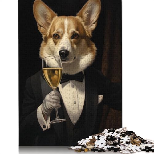 1000-teiliges Puzzle für Erwachsene, 1000-teiliger Corgi-Hund mit Smoking, Puzzle für Erwachsene, schwieriges und herausforderndes Spiel, 1000 Teile (75 x 50 cm) von POLIUAWS