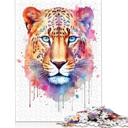 1000-teiliges Puzzle für Erwachsene, 1000-teiliges Aquarell-Leopardengesicht-Puzzle für Erwachsene, schwieriges und herausforderndes Spiel, 1000 Teile (75 x 50 cm) von POLIUAWS