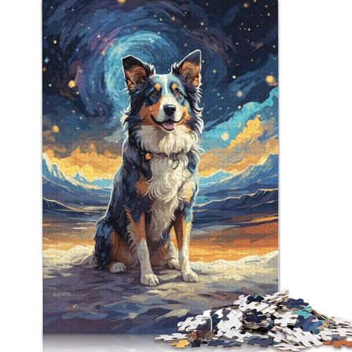 1000-teiliges Puzzle für Erwachsene, 1000-teiliges Border Collie-Puzzle mit Sternennacht, schwieriges und herausforderndes Spiel, 1000 Teile (75 x 50 cm) von POLIUAWS