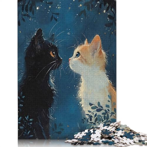 1000-teiliges Puzzle für Erwachsene, 1000-teiliges Paar-Katzen-Sternennacht-Puzzle für Erwachsene, schwieriges und herausforderndes Spiel, 1000 Teile (75 x 50 cm) von POLIUAWS
