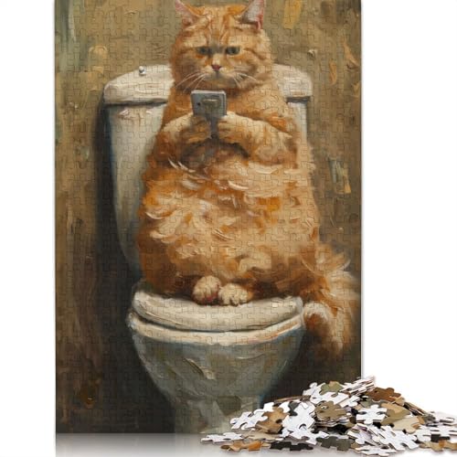 1000-teiliges Puzzle für Erwachsene, Standard-Puzzle, Katze, Telefon, Toilette, SMS, Familiendekoration, Lernspielzeug, Spiel, 1000 Teile (75 x 50 cm) von POLIUAWS
