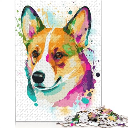 1000-teiliges Puzzle für Erwachsene, Standard-Puzzle, buntes Corgi-Gemälde, Familiendekoration, pädagogisches Spielzeug, Spiel, 1000 Teile (75 x 50 cm) von POLIUAWS