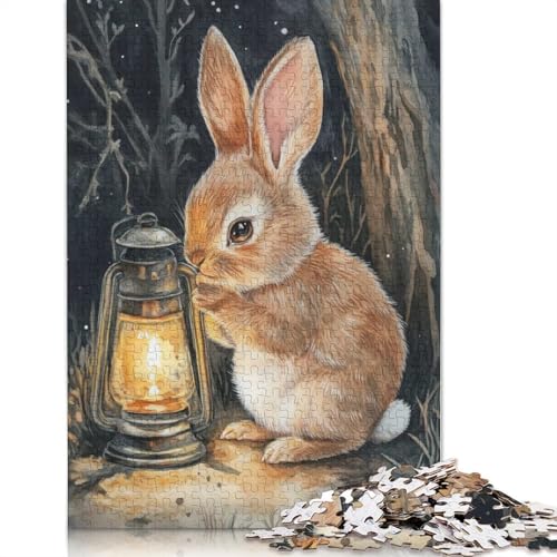 1000-teiliges Puzzle für Erwachsene mit neugierigem Häschen und Laterne, Papierpuzzle für Erwachsene, Lernspiel, Herausforderungsspielzeug, 1000 Stück (75 x 50 cm) von POLIUAWS