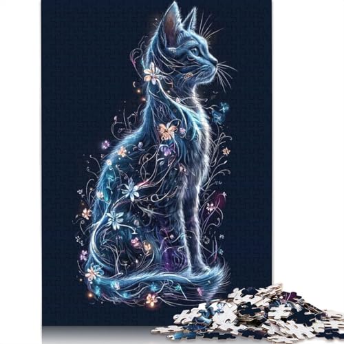 1000-teiliges Puzzle mit Blumenkatze, Digitale Kunst, für Erwachsene, Papierpuzzle für Erwachsene und Jugendliche, Lernpuzzle, 1000 Teile (38 x 26 cm) von POLIUAWS