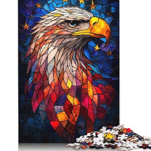 1000-teiliges Puzzle mit Buntglasadler, Schwierigkeitsgrad, Lernspiele, Spielzeug, 1000 Stück (38 x 26 cm) von POLIUAWS