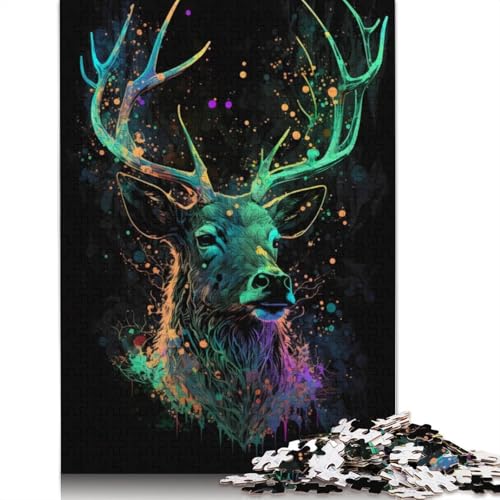 1000-teiliges Puzzle mit Hirsch-Neonmotiv, Schwierigkeitsgrad, Lernspiele, Spielzeug, 1000 Teile (38 x 26 cm) von POLIUAWS