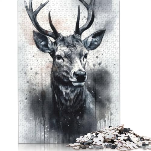 1000-teiliges Puzzle mit Hirsch- und Schönheits-Aquarellmotiv, Schwierigkeitsgrad für Erwachsene, entspannendes Spiel, Spielzeug, 1000 Teile (38 x 26 cm) von POLIUAWS