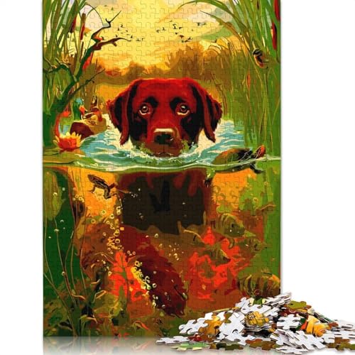 1000-teiliges Puzzle mit Hund, der im Teich schwimmt, zum Malen, für Erwachsene Teenager, Papierpuzzle, nachhaltiges Puzzle für Erwachsene | Spiele 1000 Teile (38 x 26 cm) von POLIUAWS