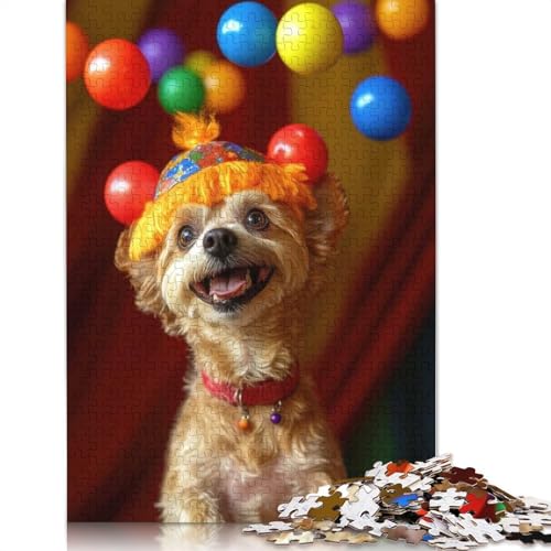 1000-teiliges Puzzle mit Hund im Clownhut für Erwachsene, Papierpuzzle für Erwachsene, für Familienspaß und Spieleabend, 1000 Teile (38 x 26 cm) von POLIUAWS