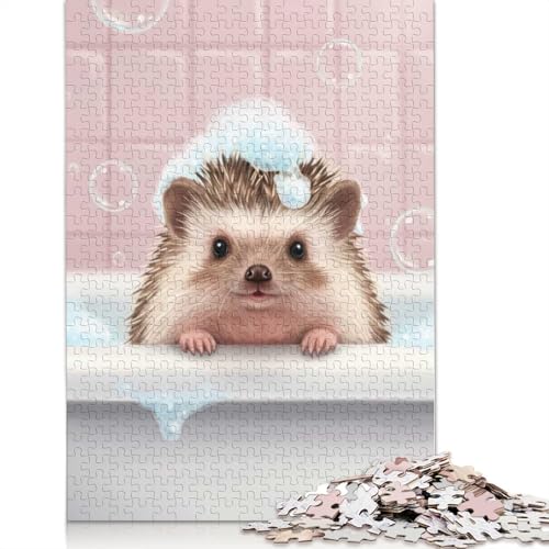 1000-teiliges Puzzle mit Igel in der Badewanne mit Blasen für Erwachsene und Teenager, Lernspiele für zu Hause, DIY-Spielzeug, 1000 Teile (75 x 50 cm) von POLIUAWS