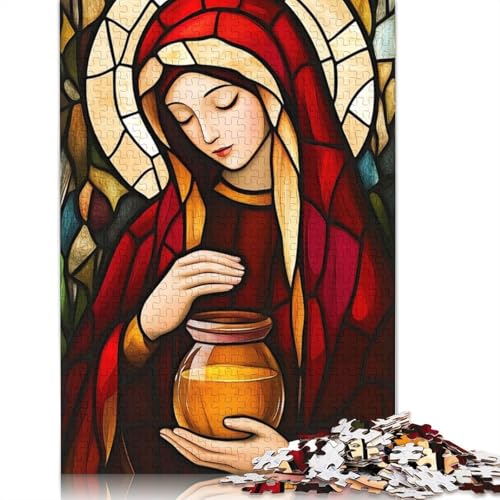 1000-teiliges Puzzle mit Maria Magdalena-Buntglasmalerei für Erwachsene und Jugendliche, Lernspielzeug aus Papier, 1000 Teile (38 x 26 cm) von POLIUAWS