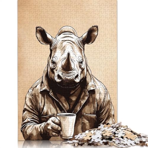 1000-teiliges Puzzle mit Nashorn-Tieren und Kaffee, Schwierigkeitsgrad für Erwachsene, Lernspielzeug, Spiele, 1000 Stück (38 x 26 cm) von POLIUAWS
