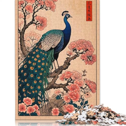 1000-teiliges Puzzle mit Pfauenvogel und Kirschblüte für Erwachsene, Papierpuzzle, Lernspiel für Erwachsene Teenager, 1000 Teile (75 x 50 cm) von POLIUAWS