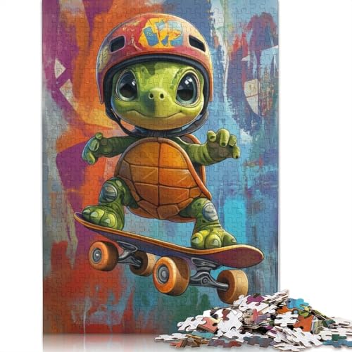 1000-teiliges Puzzle mit Schildkröten-Skateboard-Motiv für Erwachsene Teenager, Papierpuzzle, nachhaltiges Puzzle für Erwachsene | Spiele 1000 Teile (75 x 50 cm) von POLIUAWS