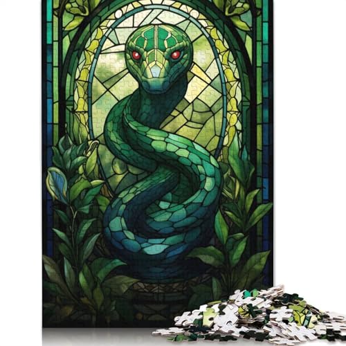 1000-teiliges Puzzle mit Schlangen-Buntglasmotiv, Schwierigkeitsgrad: Puzzle, Lernspiele, Spielzeug, 1000 Stück (75 x 50 cm) von POLIUAWS