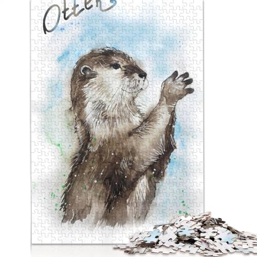 1000-teiliges Puzzle mit Seeotter-Aquarellkunst, Schwierigkeitsgrad, Lernspiele, Spielzeug, 1000 Stück (75 x 50 cm) von POLIUAWS