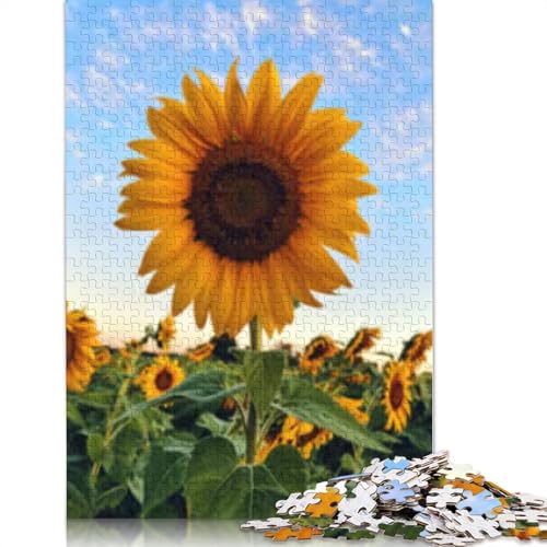 1000-teiliges Puzzle mit Sonnenblumen auf einem Naturfeld für Erwachsene und Jugendliche, Papierpuzzle, nachhaltige Puzzles für Erwachsene | 1000-teilige Spiele (38 x 26 cm) von POLIUAWS