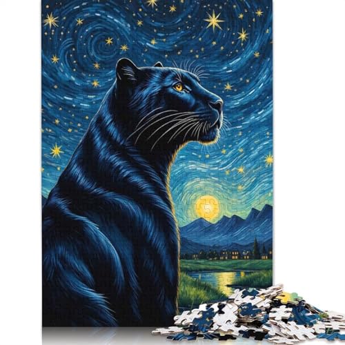 1000-teiliges Puzzle mit Tier-Panther und Sternennacht für Erwachsene, Papierpuzzle, Lernspiel, Herausforderung, Spielzeug, Geburtstagsgeschenke, 1000 Stück (38 x 26 cm) von POLIUAWS