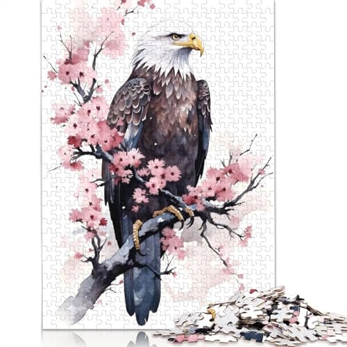 1000-teiliges Puzzle mit Weißkopfseeadler und Kirschblüte, Schwierigkeitsgrad für Erwachsene, Lernspielzeug, Spiele, 1000 Stück (75 x 50 cm) von POLIUAWS