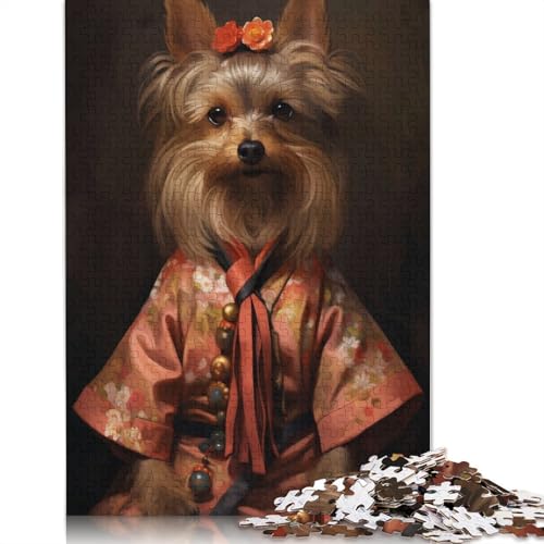 1000-teiliges Puzzle mit Yorkshire-Hund im Kimono für Erwachsene, Lernspielzeug, Familienspiele, Geburtstagsgeschenke, 1000 Stück (75 x 50 cm) von POLIUAWS