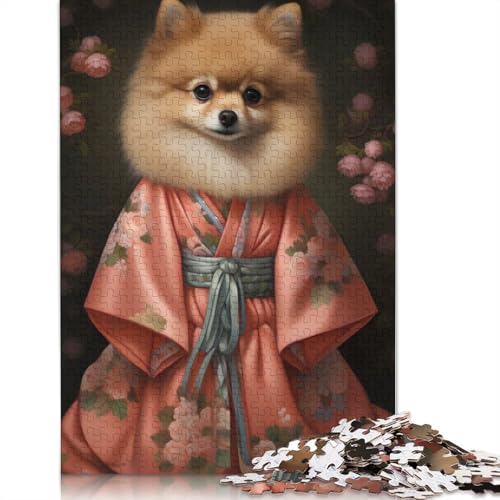 1000-teiliges Puzzle mit Zwergspitz im Kimono, Schwierigkeitsgrad, Lernspiele, Spielzeug, 1000 Teile (75 x 50 cm) von POLIUAWS