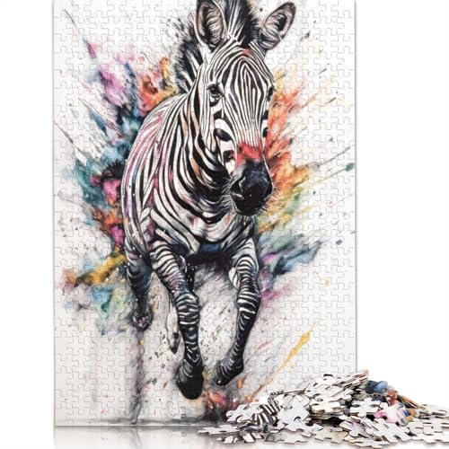 1000-teiliges Puzzle mit abstraktem Zebra-Aquarell für Erwachsene, Lernspielzeug, Familienspiele, Geburtstagsgeschenke, 1000 Stück (75 x 50 cm) von POLIUAWS