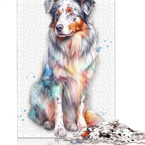 1000-teiliges Puzzle mit australischem Schäferhund, Schwierigkeitsgrad, Lernspiele, Spielzeug, 1000 Stück (75 x 50 cm) von POLIUAWS