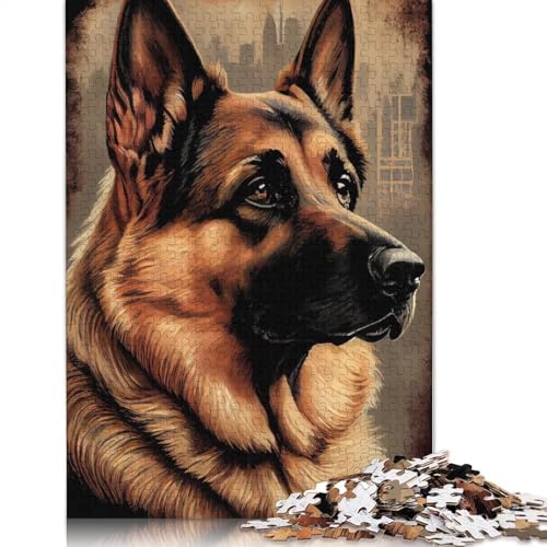 1000-teiliges Puzzle mit deutschem Schäferhund im Retro-Stil für Erwachsene und Jugendliche, Lernspielzeug aus Papier, 1000 Teile (38 x 26 cm) von POLIUAWS