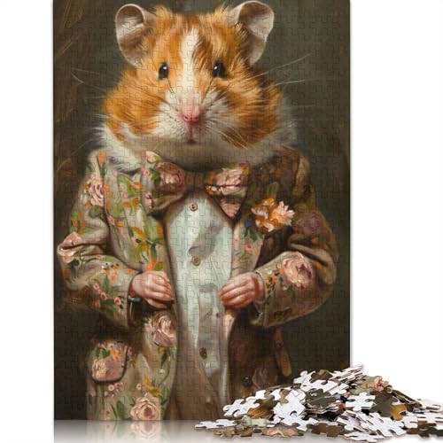 1000-teiliges Puzzle mit elegantem Anzug und süßem Hamster, Schwierigkeitsgrad für Erwachsene, Lernspielzeug, Spiele, Familiendekoration, 1000 Stück (38 x 26 cm) von POLIUAWS